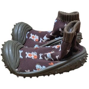 Skidders Grip Bottom Socks Shoes Toddler Size 8 24m Brown Dog Bone Print